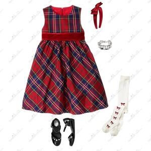 Gymboree girls 4 holiday dress red plaid pattern velvet Bow Christmas classic